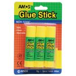 Amos Glue Stick 8gm X3 Multi Pack Hangsell | 61-200010