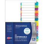 Avery Customisable Table Of Contents A4 1-15 Tabs Coloured L7411-15 | 61-231689