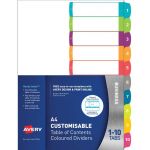 Avery Customisable Table Of Contents A4 1-10 Tabs Coloured L7411-10 | 61-231691