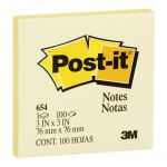 Post-it Notes Yellow 654-1 76x76mm 100 Sheet Pads | 68-10532